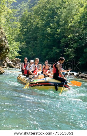 NERETVA, BOSNIA- 25 JULY: Unidentified teams practice at the first day of training for Rafting Championship in the canyon of River Neretva on July 25., 2009. , Bosnia and Herzegovina.