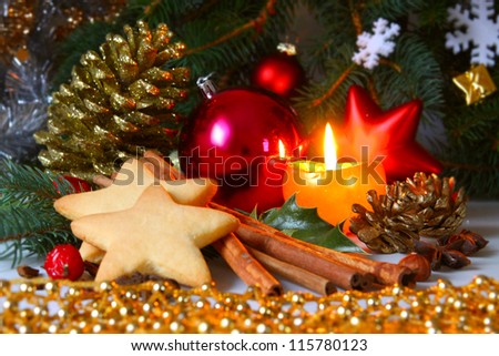 Christmas decoration with Christmas balls and candles Christmas decoration with Christmas balls and candles