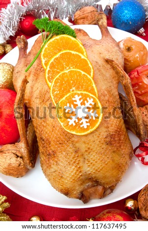 Christmas dinner.Roast duck.