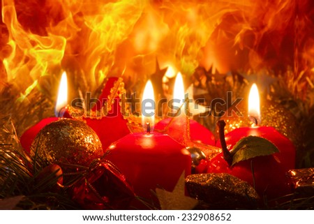 Four Advent candles and christmas wreath.