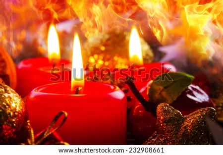 Three advent candles and christmas wreath.
