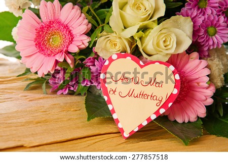 Mother\'s Day card and colorful  flowers bouquet