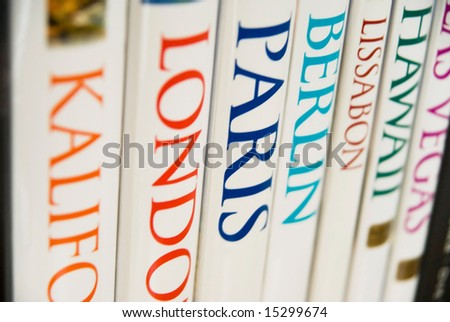 Picture of travel books in a book shell