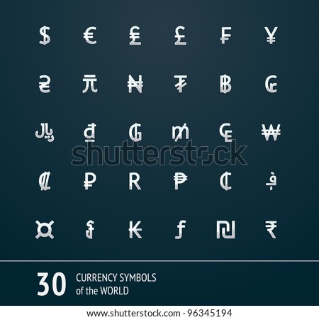Vector currency symbols world money 29x29 silver on the dark background Vector currency symbols world money 29x29 silver on the dark background