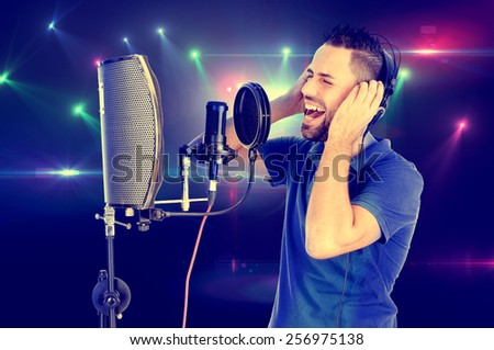 handsome young man singing isolated in white background