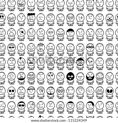 Funny hand drawn characters. Seamless pattern.
