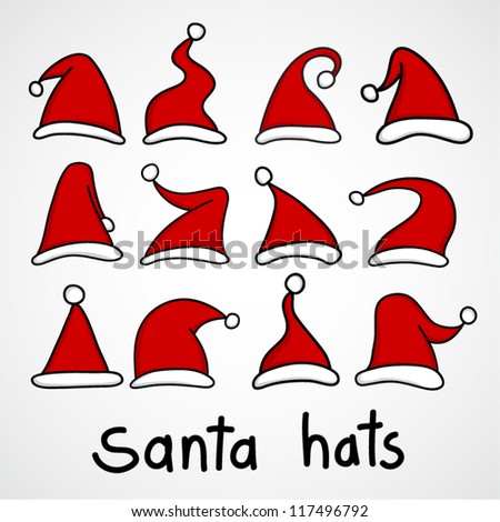 Set of red Santa hats Set of red Santa hats