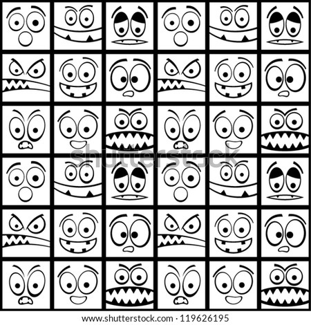 Funny black and white emotions seamless pattern Funny black and white emotions seamless pattern