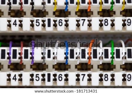 a shot of telephone cable in telephone panel.