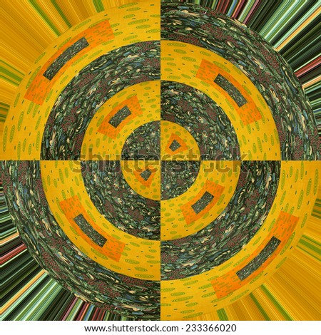 abstract design with colorful cotton fabric pieces of green,orange and yellow
