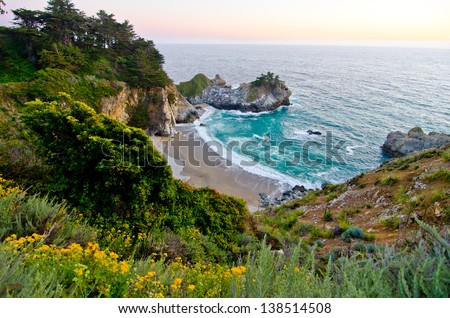 McWay Falls at Julia Pfeiffer Burns State Park in California is one of the few waterfalls in the world that falls directly into the ocean.