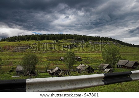 Village. Russia. Last place, before Polar Circle where it is possible to meet people. Border of Siberia and Northern Urals Mountains.