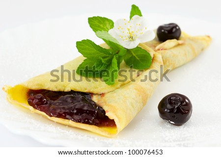crepes with black cherry jam