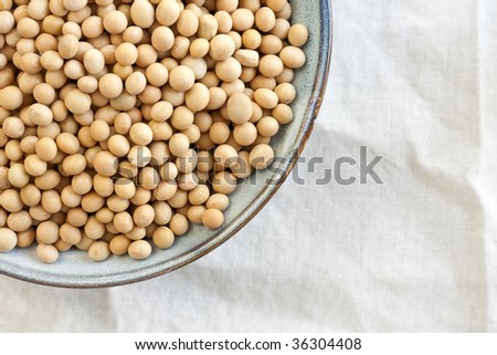 dsome dry soybeans in a ceramic bowl