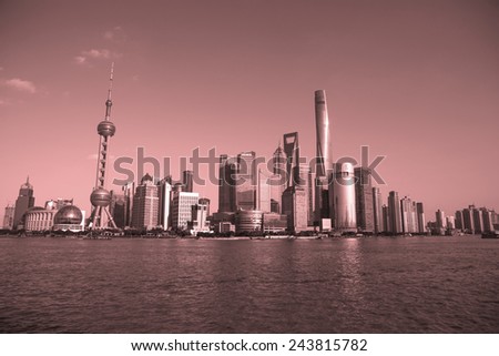 shanghai-China-Dec 26,shanghai skyline. View from the bund .on Dec 26th, 2014 Shanghai, China.
