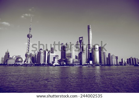 shanghai-China-Dec 26,shanghai skyline. View from the bund .on Dec 26th, 2014 Shanghai, China