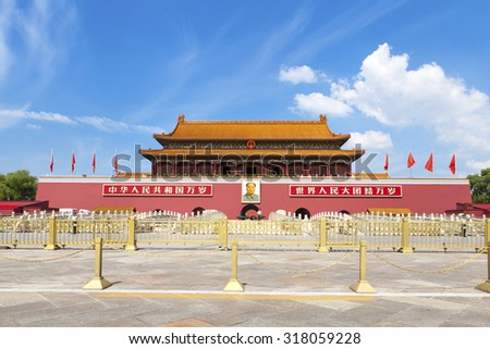 Beijing -- China -- 6 September, 2015: Beijing city center. Tiananmen, the Imperial Palace. September 6, Beijing, china.