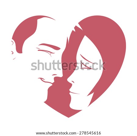 Heart design with the profile of a couple in love expressing emotion to include on a card or other type of sign