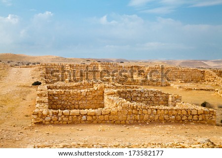 Remnant of Roman barracks in an ancient Roman war camp in Negev desert near Avdat