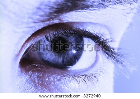 human eye close up in blue color. macro shooting