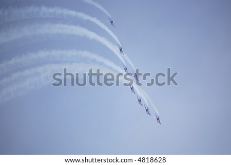 Demonstration flights of flight groups on an air show in Russia. MAKS 2007