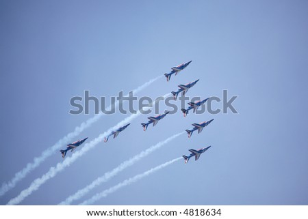 Demonstration flights of flight groups on an air show in Russia. MAKS 2007