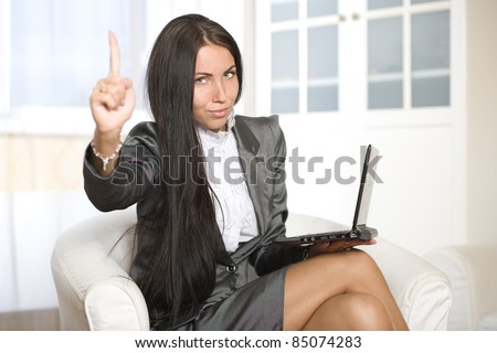 Portrait of lovely young female  with Computer