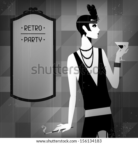 Retro party background with beautiful girl of 1920s style Retro party background with beautiful girl of 1920s style