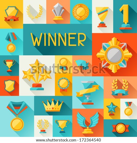 Background with trophy and awards in flat design style Background with trophy and awards in flat design style