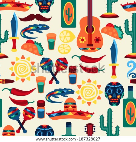 Mexican seamless pattern with icons in native style Mexican seamless pattern with icons in native style
