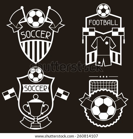 Set of sports badges and labels with soccer football symbols.