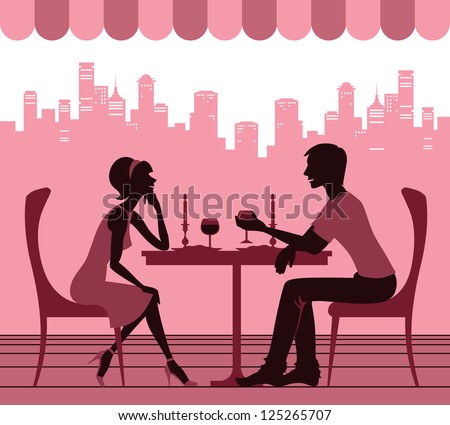 Silhouette of the couple in the cafe Silhouette of the couple in the cafe