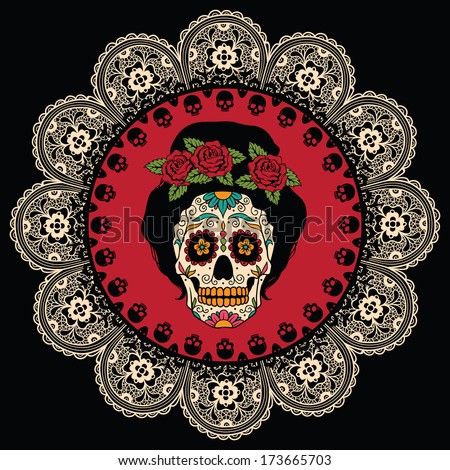Frame with mexican skull girl Frame with mexican skull girl