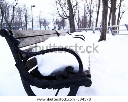 A snowy park bench on Goat Island, Niagara Falls (NY) in early February.