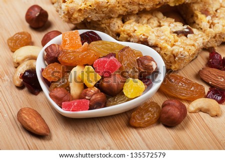 Dried fruit and nuts with granola bars