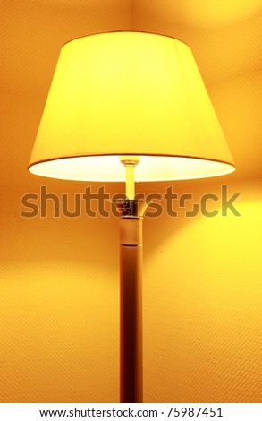 Floor lamp with shadow in hotel room