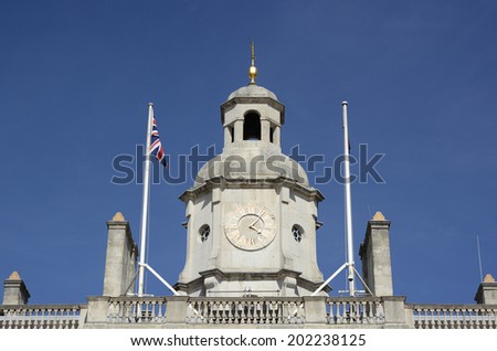 Clock-tower on Government Admiralty building at Horse Guards Parade. Westminster. London. England