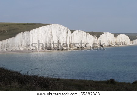 Four of the Seven Sisters white chalk cliffs between Seaford and Eastbourne. East Sussex. England