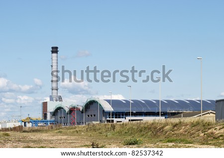 New industrial units and Power station at Shoreham Harbour. West Sussex. England