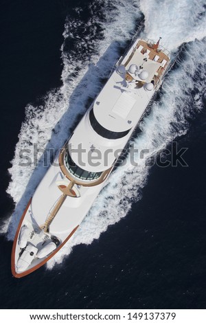 Birds eye View of Large luxury yacht
