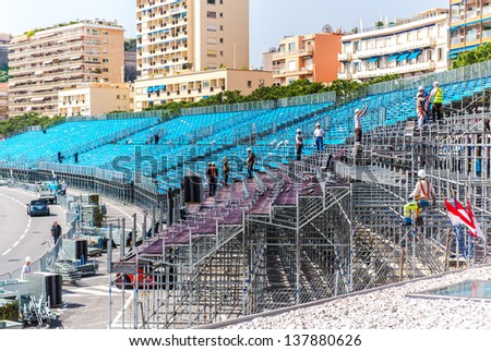 Tribune mounting. Preparation to Formula 1 Monaco Grand Prix