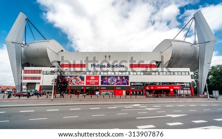 Eindhoven, Netherlands- May 24, 2015:Exterior of Philips Stadium, it is a football stadium,  the third-largest football stadium in the country. The official opening took place on August 31, 1913.