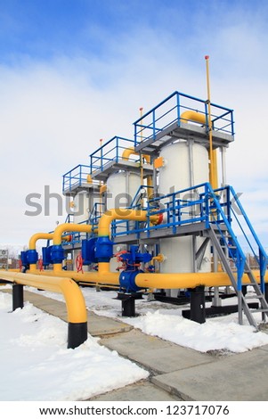 Gas transmission equipment in the winter afternoon