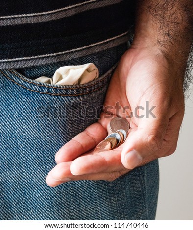 Disappointed man with empty pockets. Unemployment