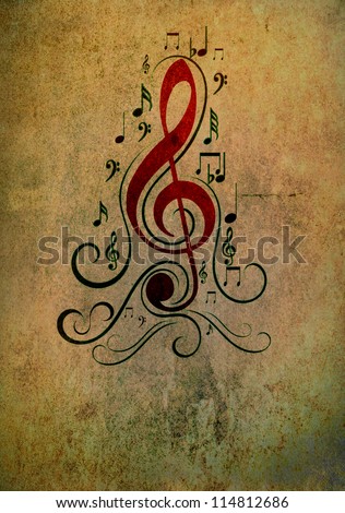 Artistic background - music notes in grunge style