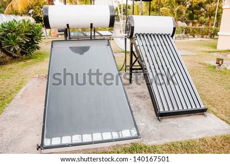 solar water heaters utilizing solar energy. Green Energy symbol