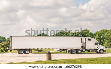 Semi truck at a rest area on Interstate I-55 , on June 10, 2013. The freight volume in the United States expected to grow by more than 80 percent in the next 20 years, says news report