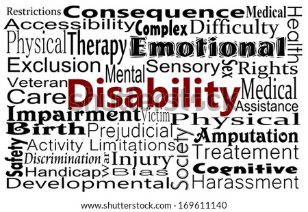 Disability or health care and medical message background with word collage