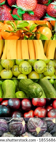 Fruits and vegetable rainbow made of summer and spring harvest