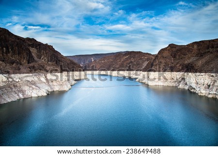 Hoover dam and Lake Mead in Las Vegas area. Hoover Dam is a major tourist attraction on Nevada / Arizona border